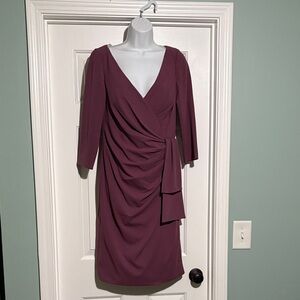 Oleg Cassini Long Sleeve Plum Dress